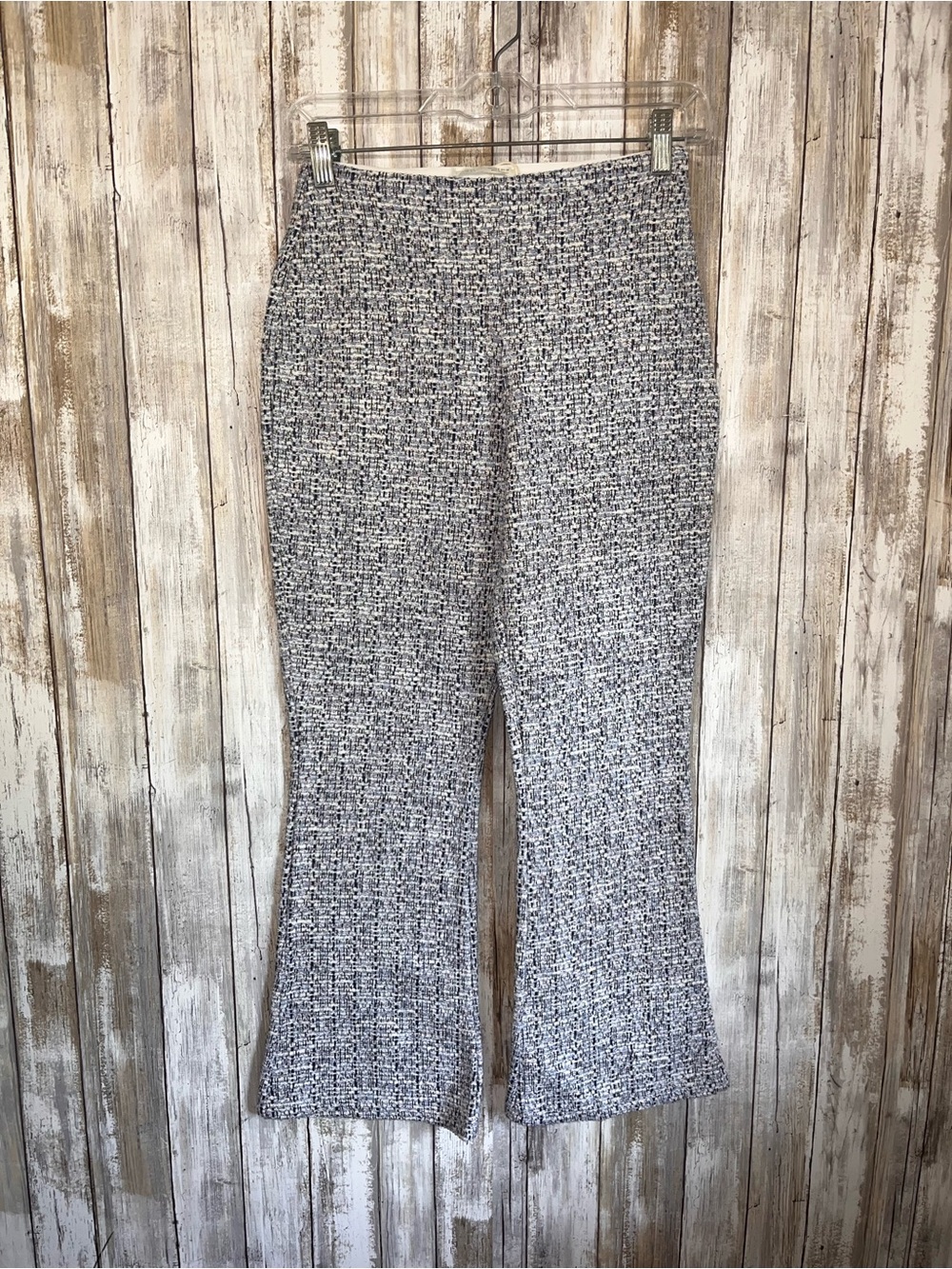 Zara Blue Tweed Boucle High Rise Flare Pants Trousers Size S NWT